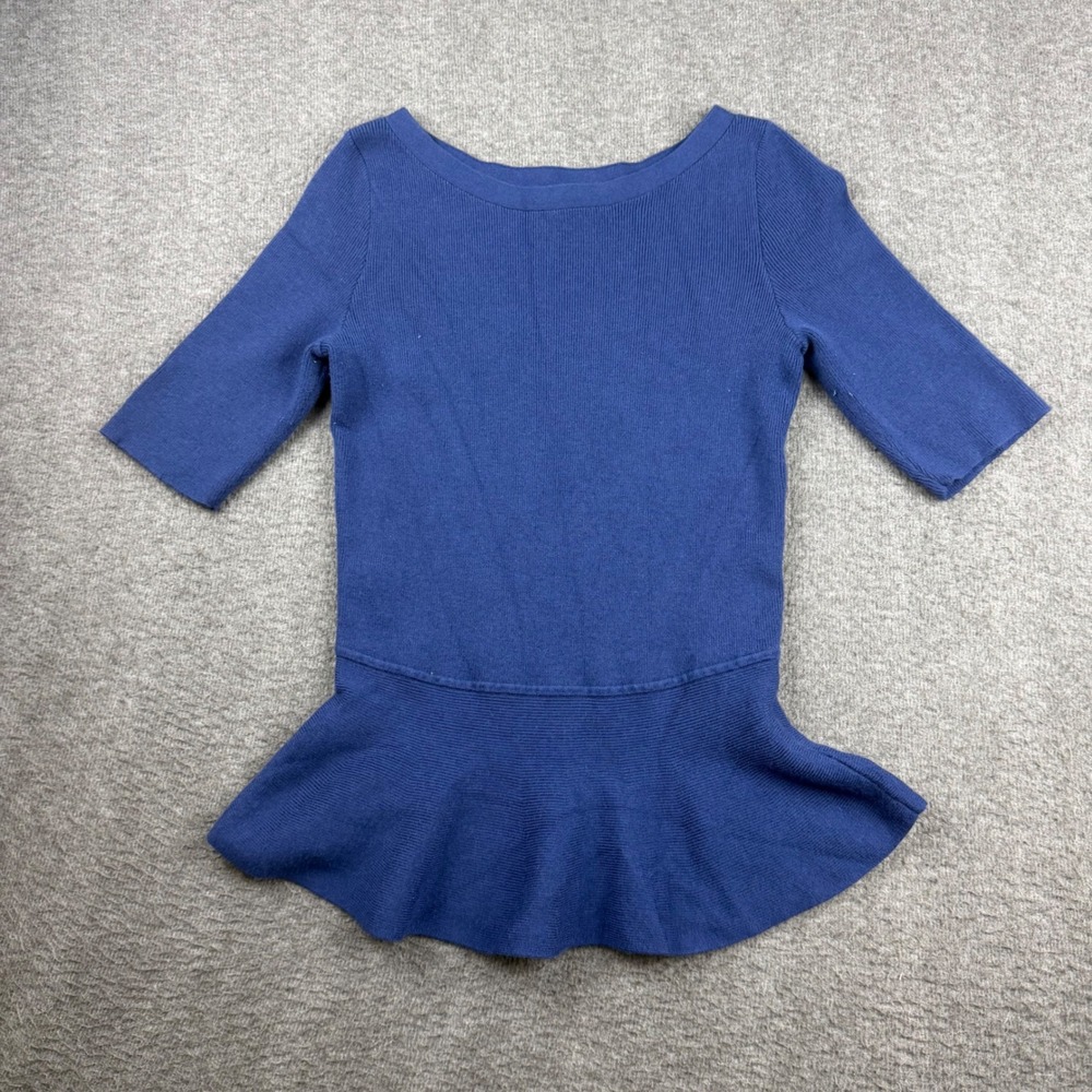 Banana Republic Blue Ribbed Peplum Top Merino‎ Wool Blend Short Sleeve Medium